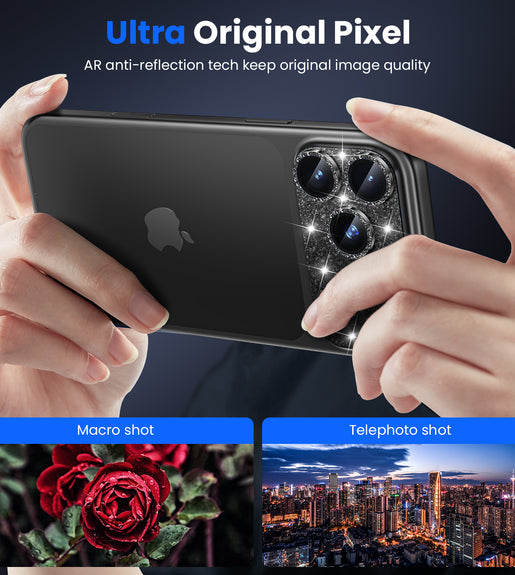 WSKEN iPhone 18 Pro Camera Lens Protector - Military Grade Design Glitter Black