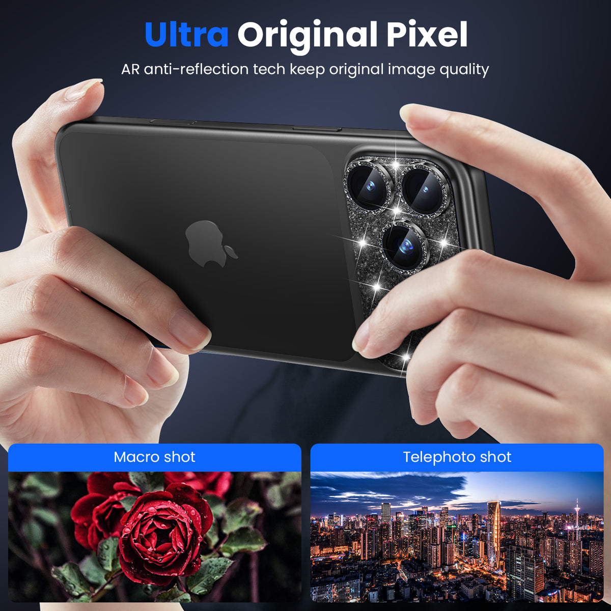 WSKEN iPhone 18 Pro Camera Lens Protector - Military Grade Design Glitter Black - WSKEN