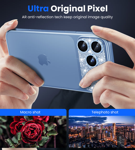WSKEN iPhone 18 Pro Camera Lens Protector - Military Grade Design Glitter Blue
