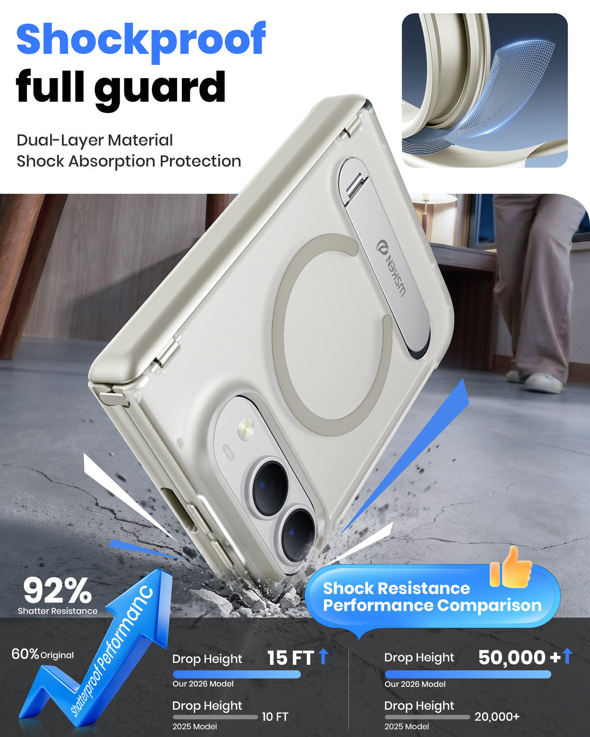 WSKEN Magnetic iPhone Duo Case with Stand, Translucent Matte White - WSKEN