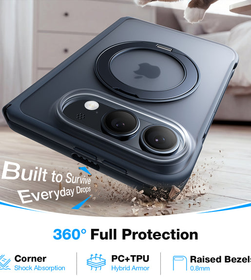WSKEN iPhone Duo Case with Magnetic 360° Ring Stand - Matte Blue