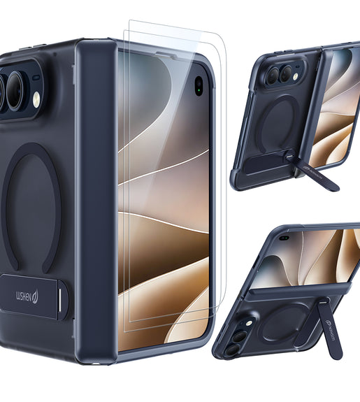 WSKEN Magnetic iPhone Duo Case with Stand, Translucent Matte Blue - WSKEN