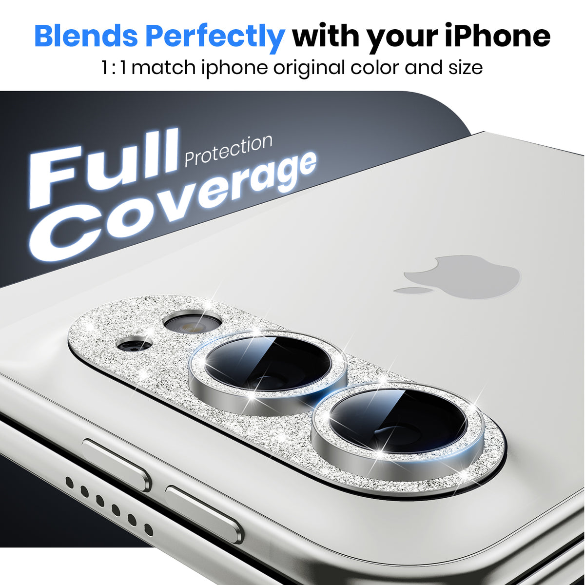 WSKEN iPhone Duo Camera Lens Protector - Military Grade Design Glitter Silver - WSKEN