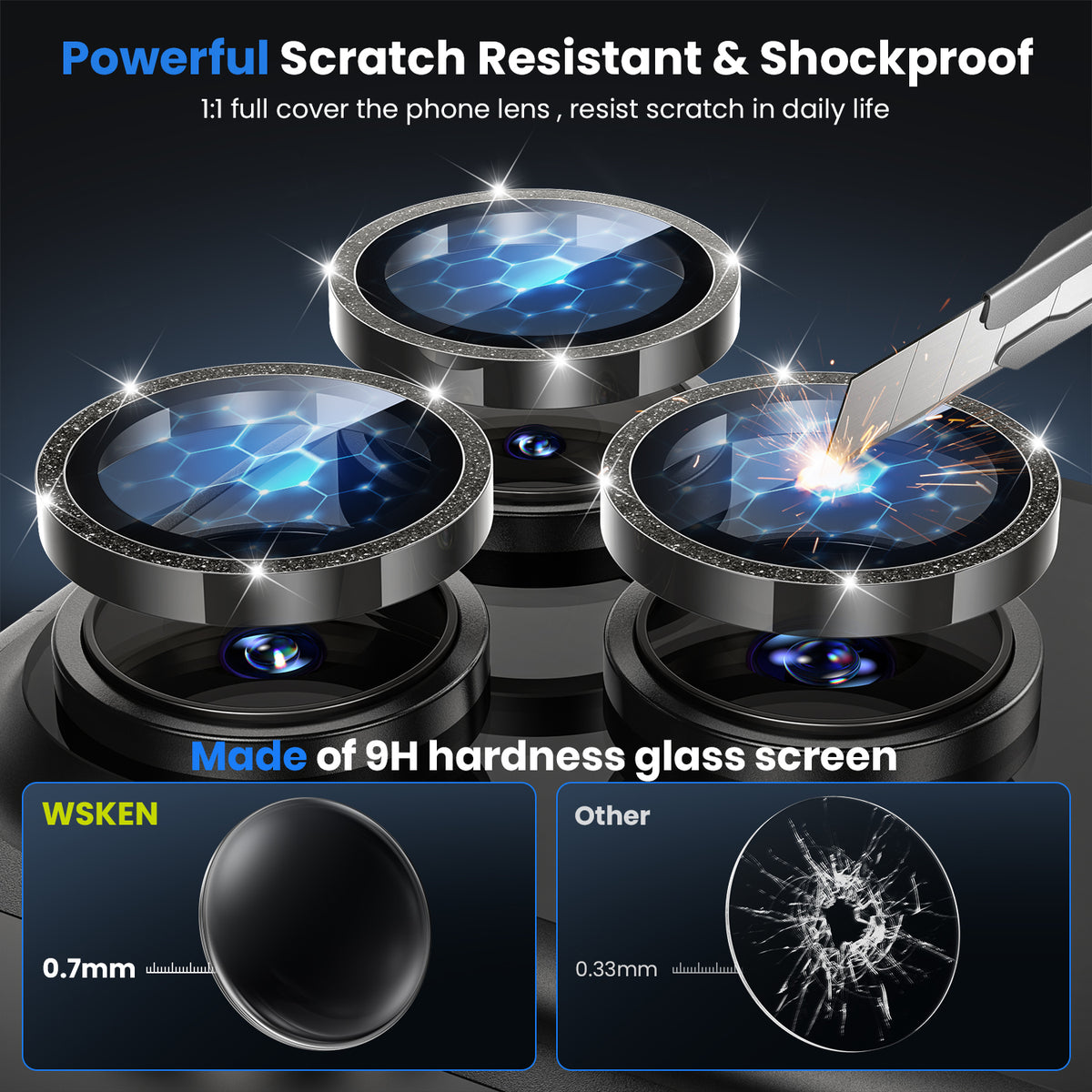 WSKEN iPhone 18 Pro/iPhone 18 Pro Max Camera Lens Protector - Glitter Black - WSKEN