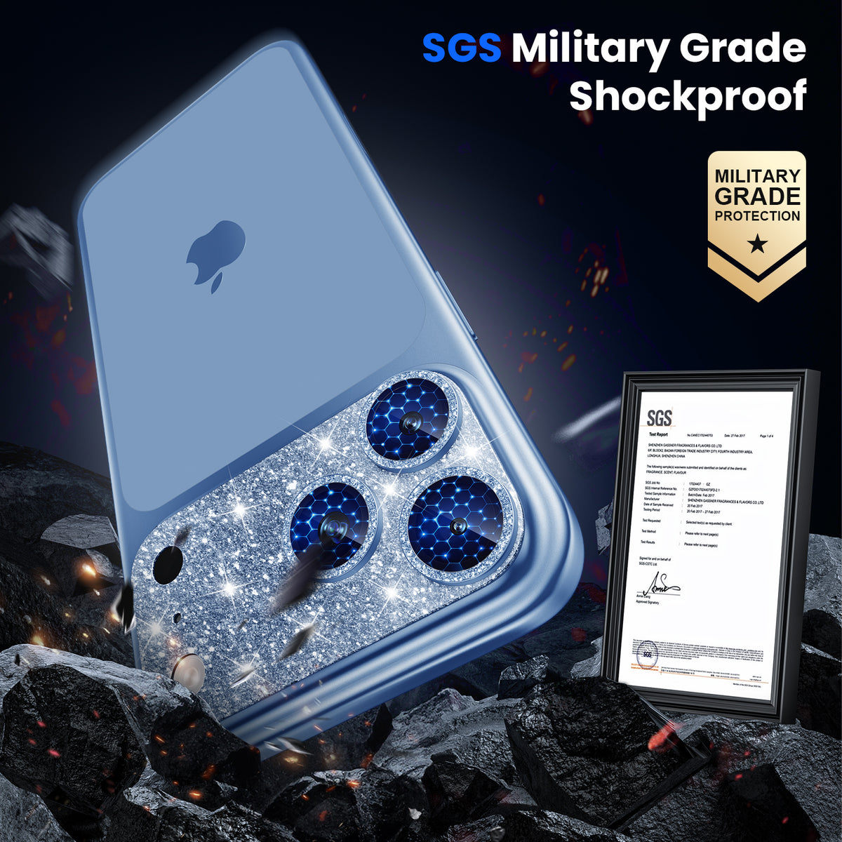 WSKEN iPhone 18 Pro Camera Lens Protector - Military Grade Design Glitter Blue - WSKEN