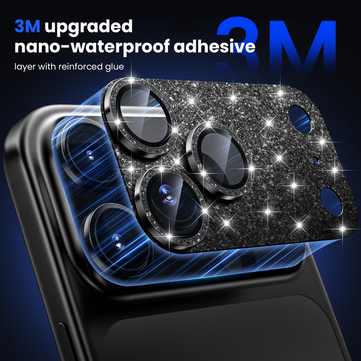 WSKEN iPhone 18 Pro Camera Lens Protector - Military Grade Design Glitter Black - WSKEN