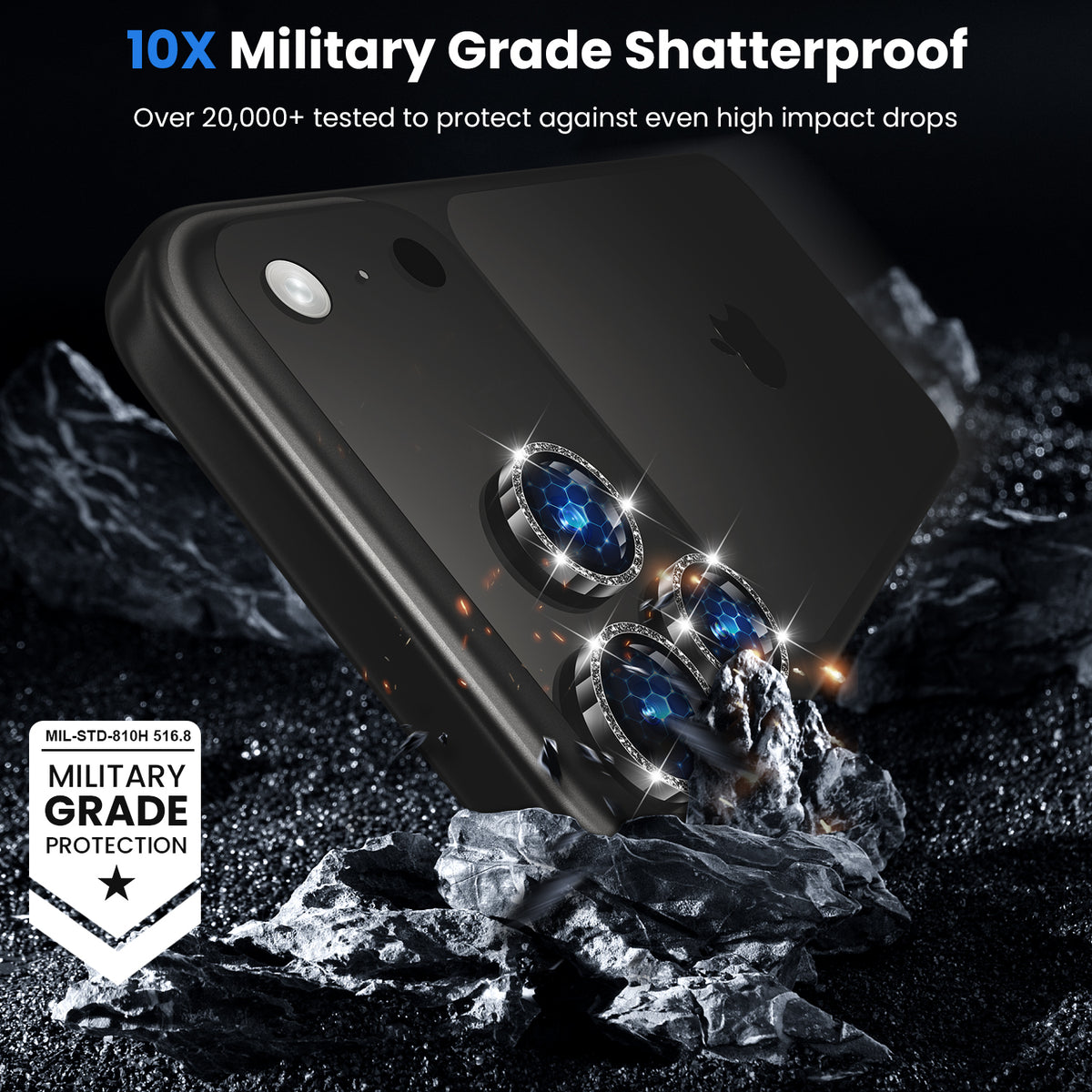 WSKEN iPhone 18 Pro/iPhone 18 Pro Max Camera Lens Protector - Glitter Black - WSKEN