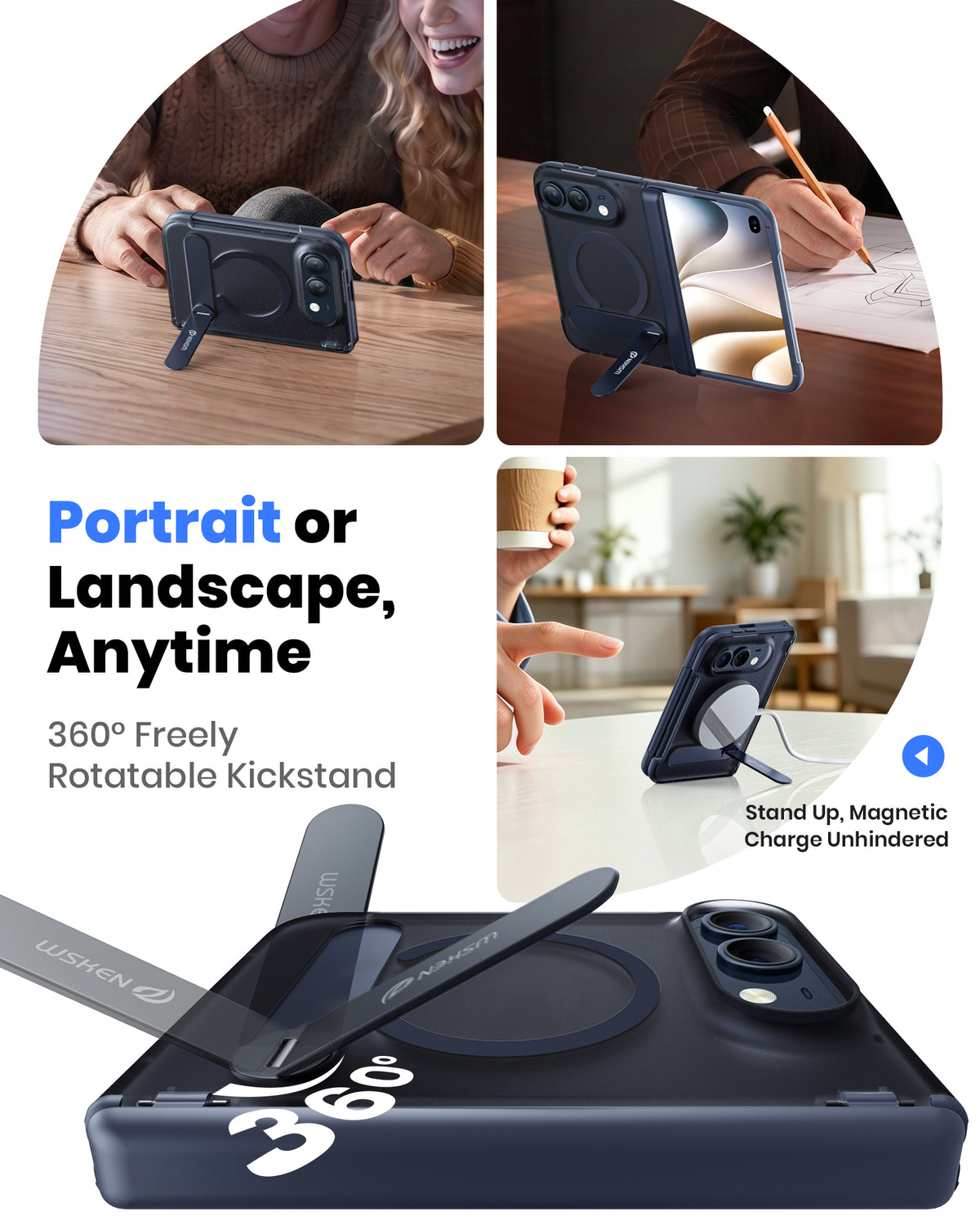 WSKEN Magnetic iPhone Duo Case with Stand, Translucent Matte Blue - WSKEN