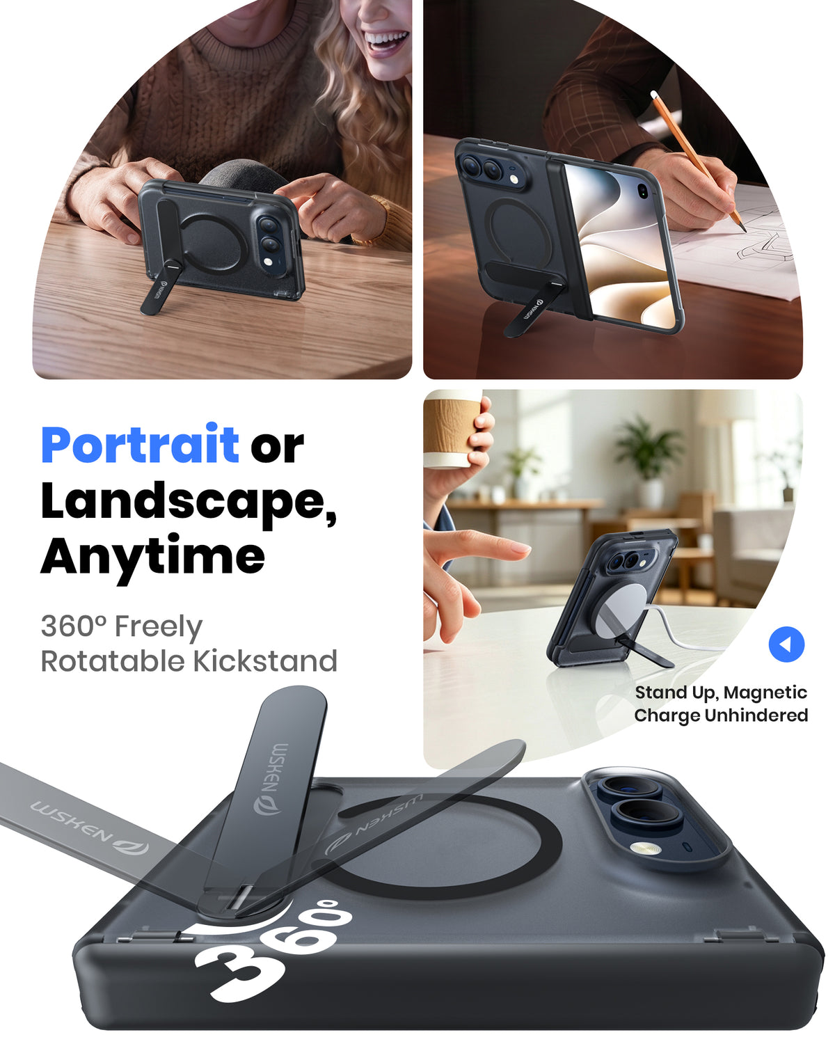 WSKEN Magnetic iPhone Duo Case with Stand, Translucent Matte Black - WSKEN