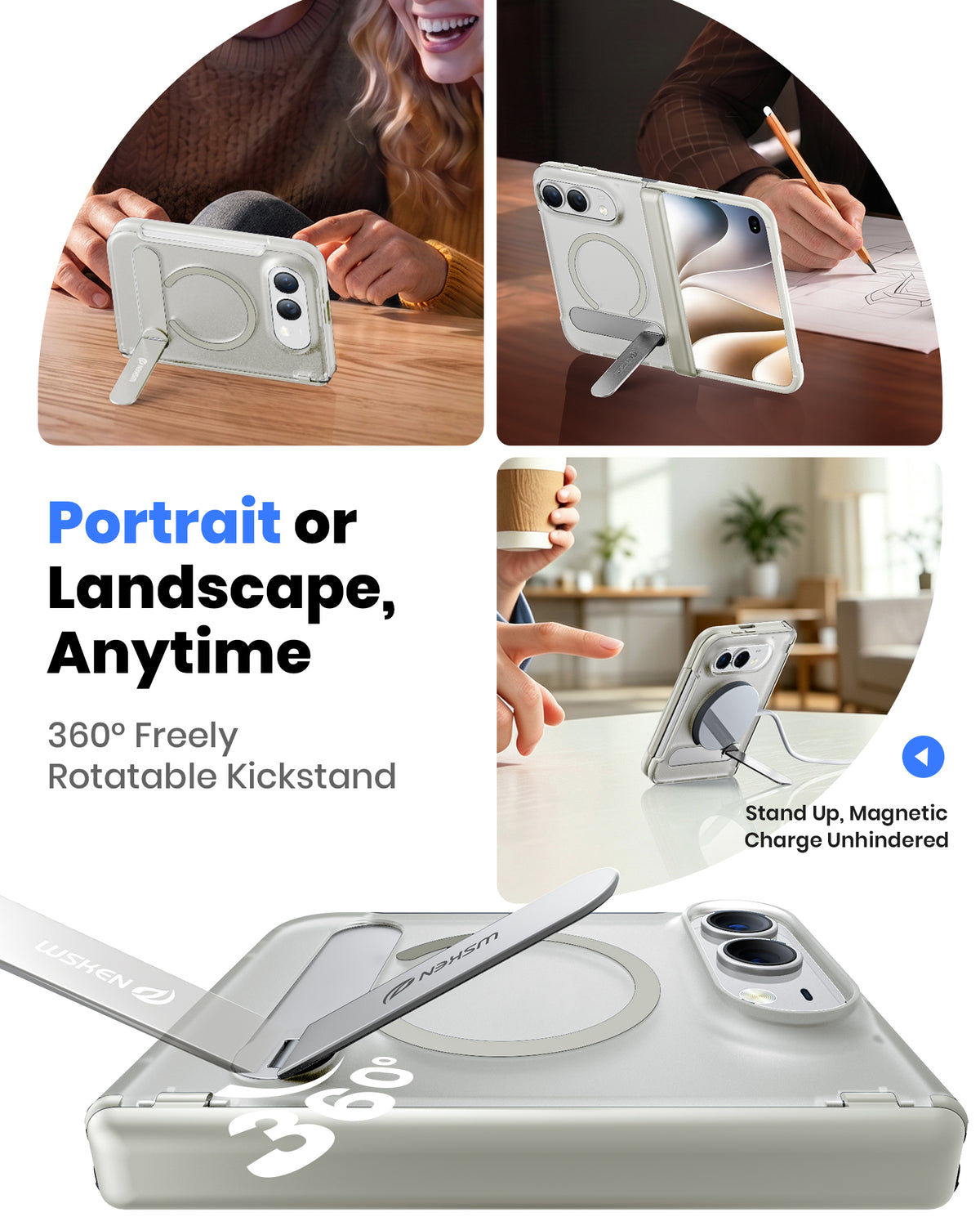 WSKEN Magnetic iPhone Duo Case with Stand, Translucent Matte White - WSKEN