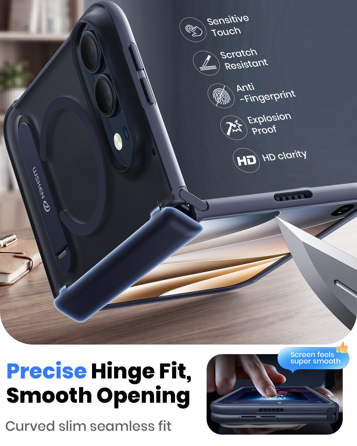 WSKEN Magnetic iPhone Duo Case with Stand, Translucent Matte Blue - WSKEN