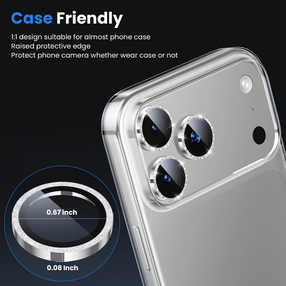 WSKEN iPhone 18 Pro/iPhone 18 Pro Max Camera Lens Protector - Glitter Silver - WSKEN