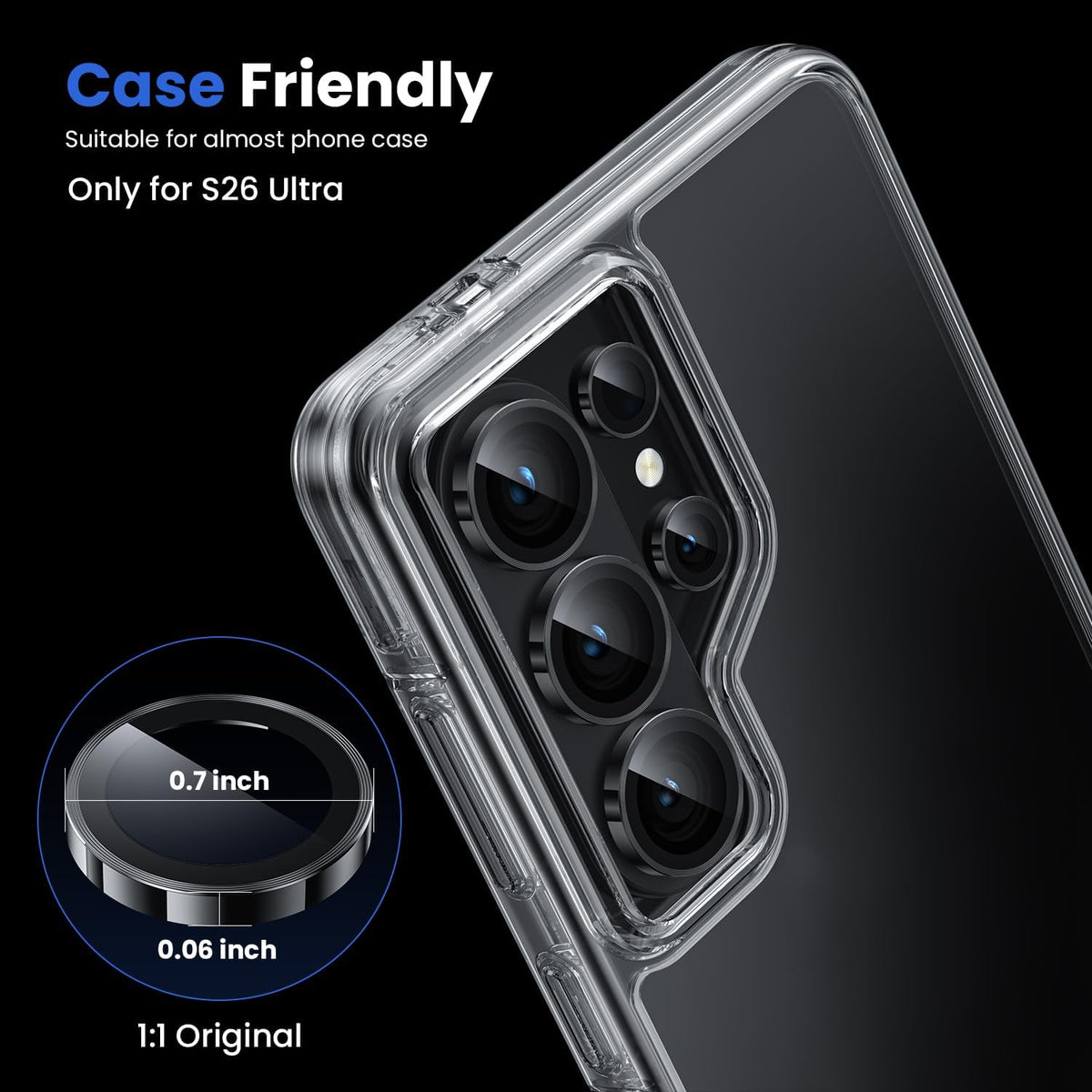 WSKEN for Samsung Galaxy S26 Ultra Camera Lens Protector - Ultra Thin Case Friendly, 9H Shatterproof Tempered Glass with Anti Scratch Metal Circle Camera Screen Protector Cover Accessories, Black - WSKEN