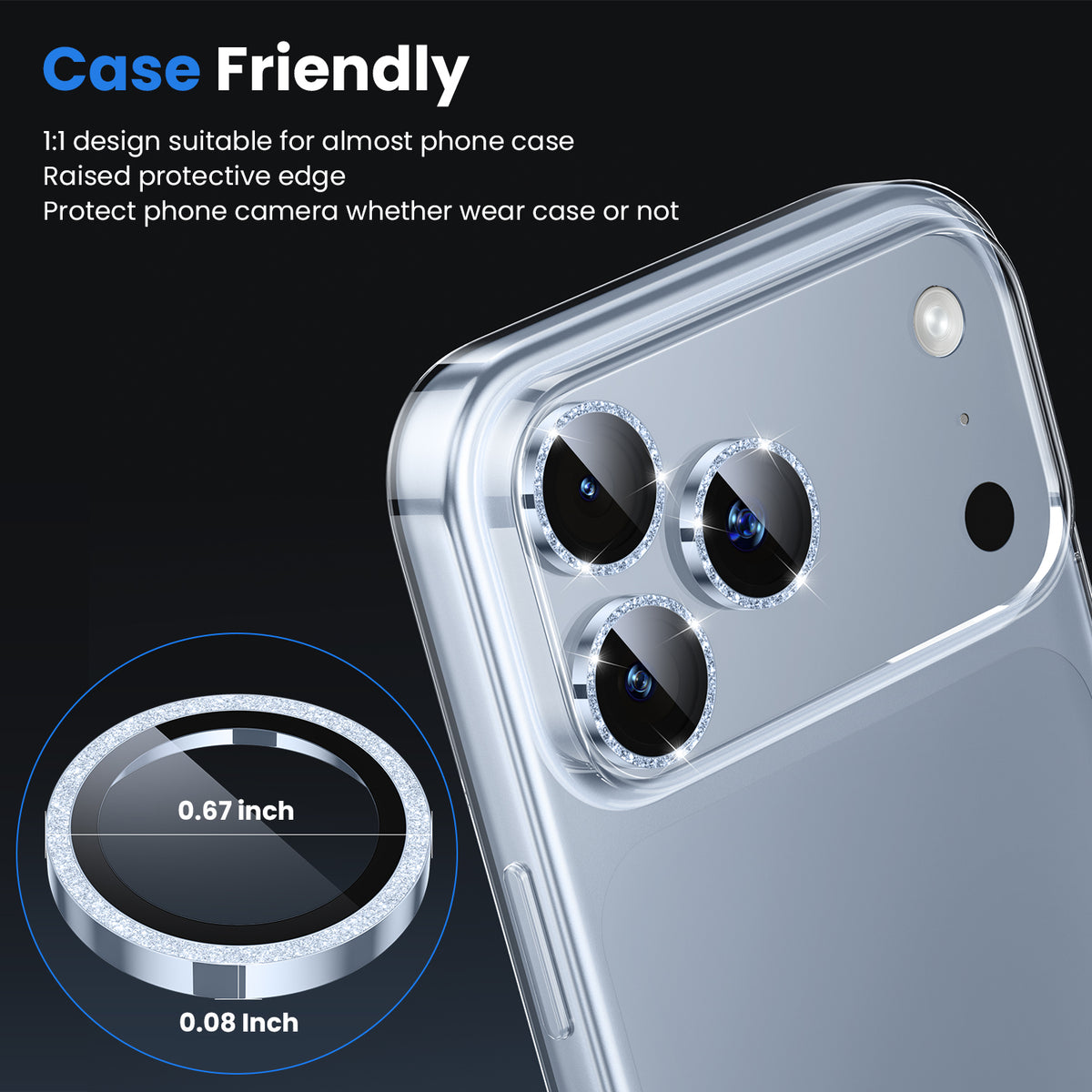 WSKEN iPhone 18 Pro/iPhone 18 Pro Max Camera Lens Protector - Glitter Glacier - WSKEN