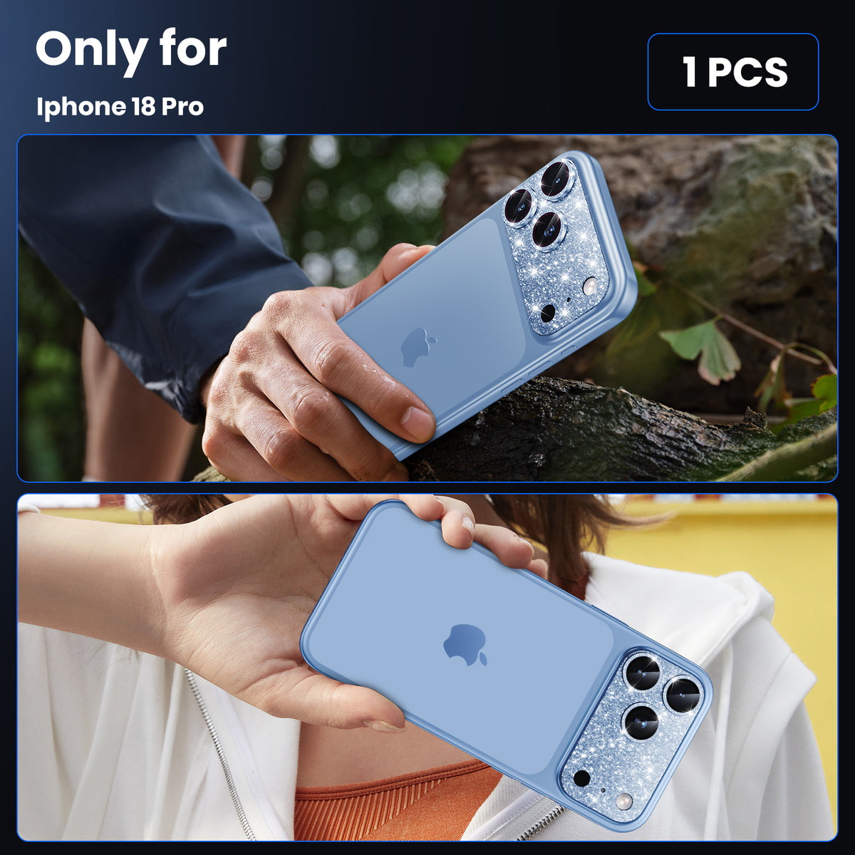 WSKEN iPhone 18 Pro Camera Lens Protector - Military Grade Design Glitter Blue - WSKEN