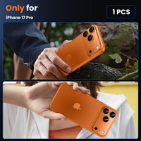 WSKEN for iPhone 17 Pro Camera Lens Protector - [Military Grade Shatterproof] [Strong Adhesion] Metal Aluminum Alloy Tempered Glass Camera Screen Protector, Orange Titanium - WSKEN