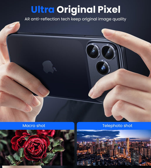 WSKEN for iPhone 17 Pro Max Camera Lens Protector - [Military Grade Shatterproof] [Strong Adhesion] Metal Aluminum Alloy Tempered Glass Camera Screen Protector, Blue Titanium - WSKEN