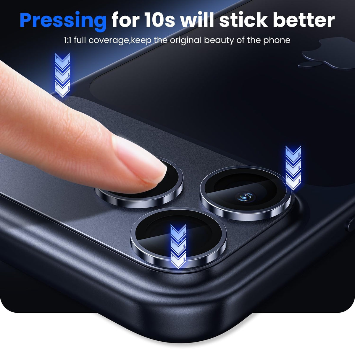 WSKEN for iPhone 17 Pro Max Camera Lens Protector - [Military Grade Shatterproof] [Strong Adhesion] Metal Aluminum Alloy Tempered Glass Camera Screen Protector, Blue Titanium - WSKEN