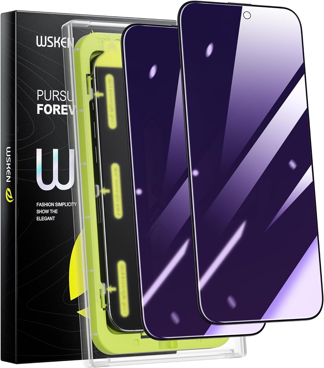 WSKEN for iPhone 15 Plus Privacy Screen Protector, [Auto-Dust Removal] 28 Degree Anti Spy Anti-Blue Light 2.5D Full Coverage HD Tempered Glass Film with Dust Clean Easy Installing House