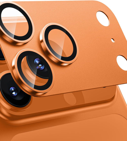 WSKEN for iPhone 17 Pro Camera Lens Protector - [Military Grade Shatterproof] [Strong Adhesion] Metal Aluminum Alloy Tempered Glass Camera Screen Protector, Orange Titanium - WSKEN