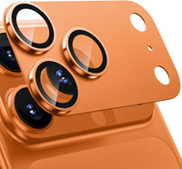 WSKEN for iPhone 17 Pro Camera Lens Protector - [Military Grade Shatterproof] [Strong Adhesion] Metal Aluminum Alloy Tempered Glass Camera Screen Protector, Orange Titanium - WSKEN