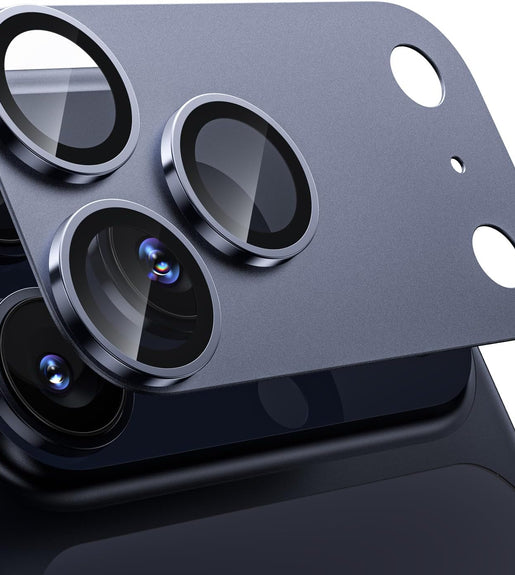 WSKEN for iPhone 17 Pro Max Camera Lens Protector - [Military Grade Shatterproof] [Strong Adhesion] Metal Aluminum Alloy Tempered Glass Camera Screen Protector, Blue Titanium - WSKEN