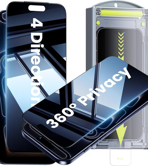 WSKEN for iPhone 17 Pro Privacy Screen Protector - [4 Way 360 Anti Spy] [Auto Dust-Remove] 10X Military Shatterproof 4 Directions Zero Bubble Anti Peep Tempered Glass Film