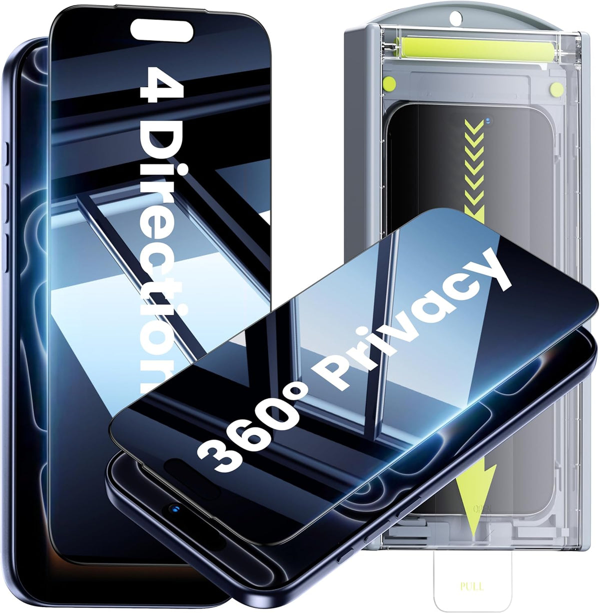 WSKEN for iPhone 17 Pro Privacy Screen Protector - [4 Way 360 Anti Spy] [Auto Dust-Remove] 10X Military Shatterproof 4 Directions Zero Bubble Anti Peep Tempered Glass Film - WSKEN