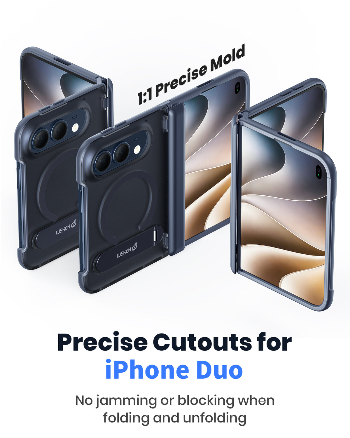 WSKEN Magnetic iPhone Duo Case with Stand, Translucent Matte Blue - WSKEN