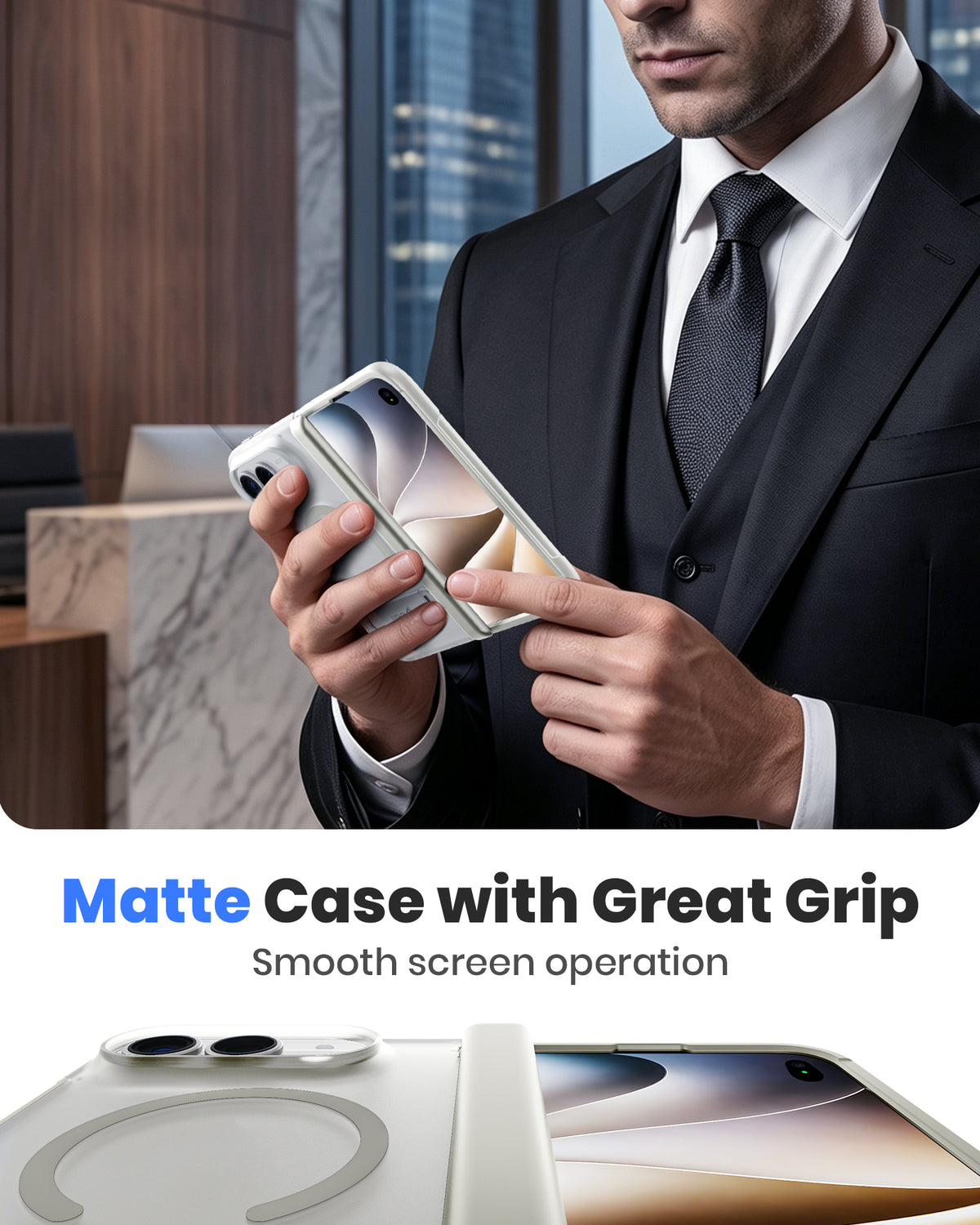 WSKEN Magnetic iPhone Duo Case with Stand, Translucent Matte White - WSKEN