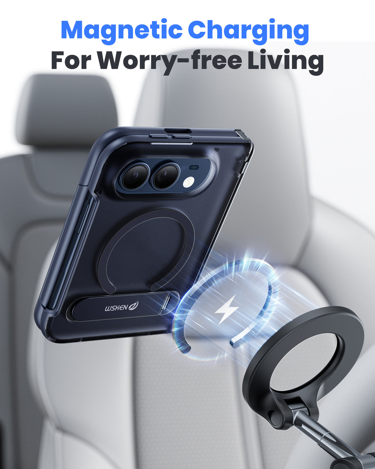 WSKEN Magnetic iPhone Duo Case with Stand, Translucent Matte Blue - WSKEN