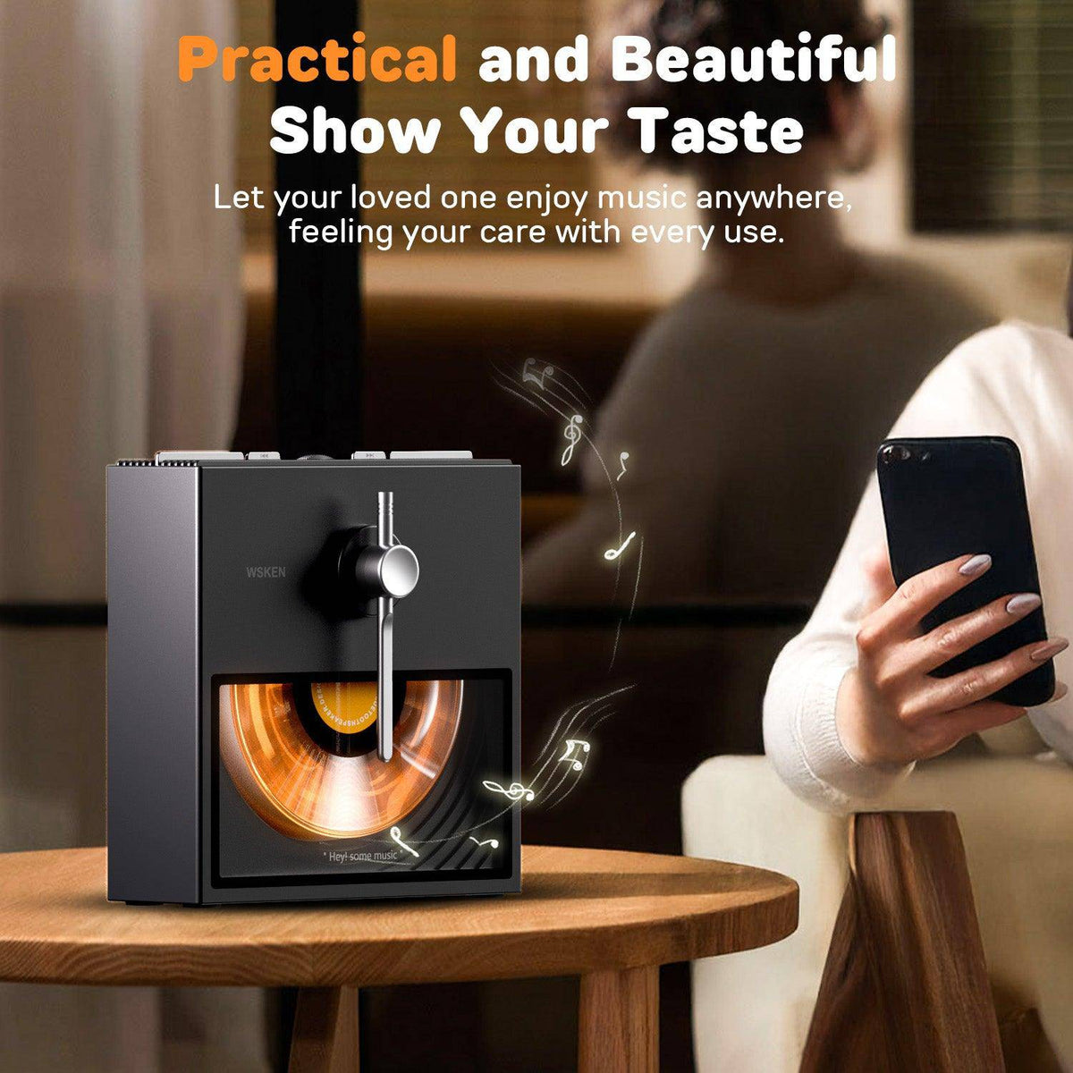 WSKEN Retro Bluetooth Speaker Gifts, BT5.3 Wireless Speakers, Black - WSKEN