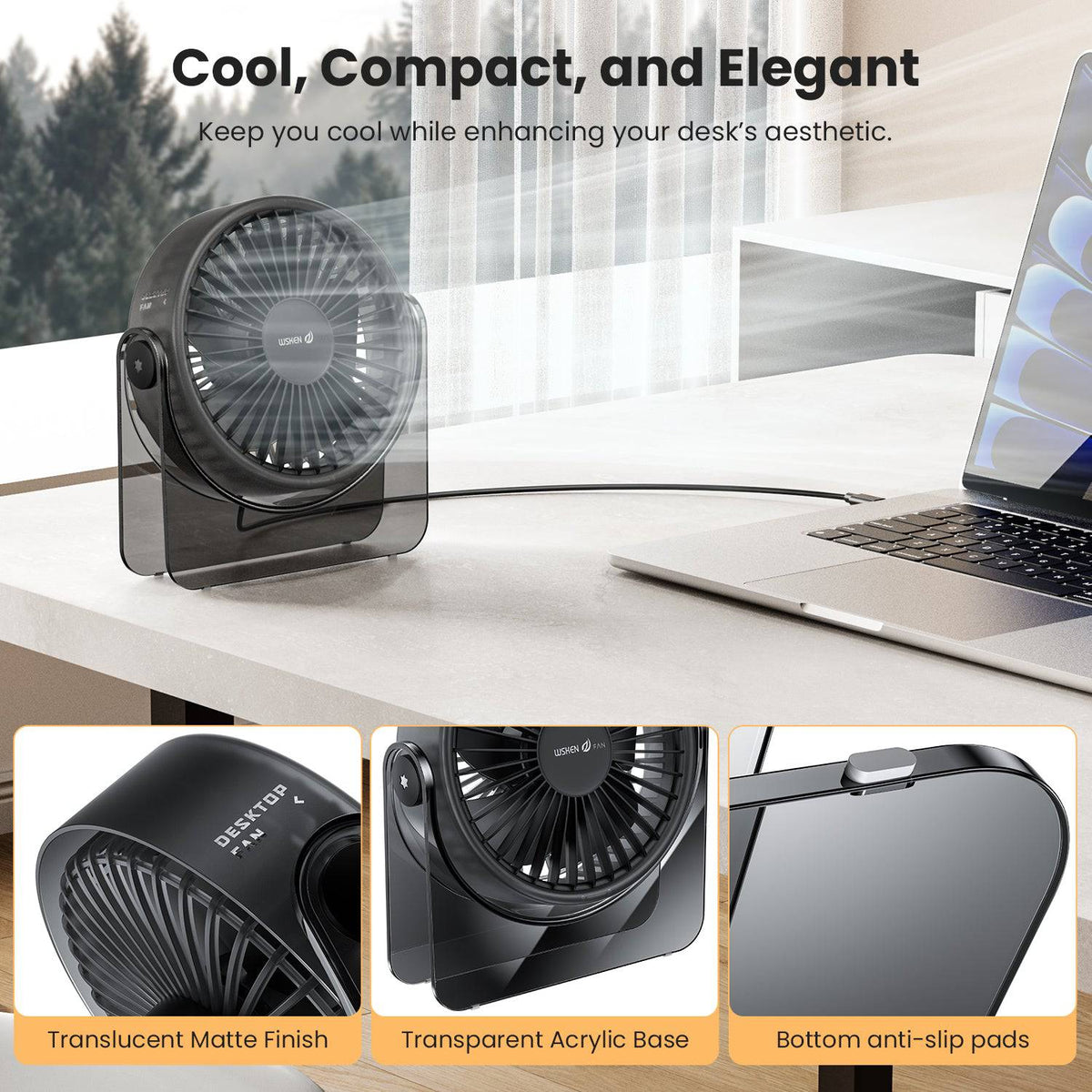WSKEN USB Small Desk Fan - WSKEN