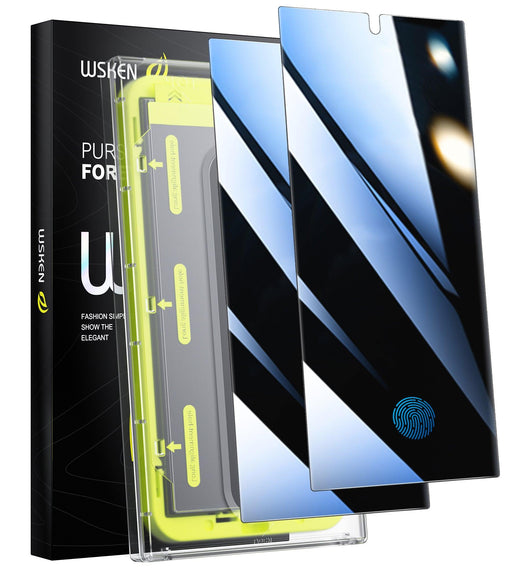 WSKEN for Samsung Galaxy S24 Ultra Privacy Screen Protector, 24 Degree [Auto-Dust Removal] [Fingerprint Unlock Support] Full Coverage HD Tempered Glass Film with Dust Clean Installing House,2 Pack - WSKEN