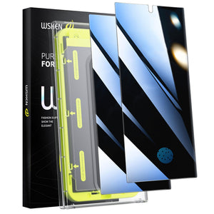 WSKEN ฟิล์มกระจกกันมองข้างสำหรับ Samsung Galaxy S24 Ultra มุม 24 องศา [กำจัดฝุ่นอัตโนมัติ] [รองรับสแกนนิ้ว] ฟิล์มกระจกนิรภัย HD เต็มจอ พร้อมที่ติดตั้งและทำความสะอาดฝุ่น, 2 ชิ้น - WSKEN