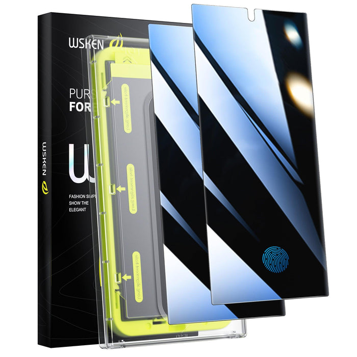 WSKEN for Samsung Galaxy S24 Ultra Privacy Screen Protector, 24 Degree [Auto-Dust Removal] [Fingerprint Unlock Support] Full Coverage HD Tempered Glass Film with Dust Clean Installing House,2 Pack - WSKEN