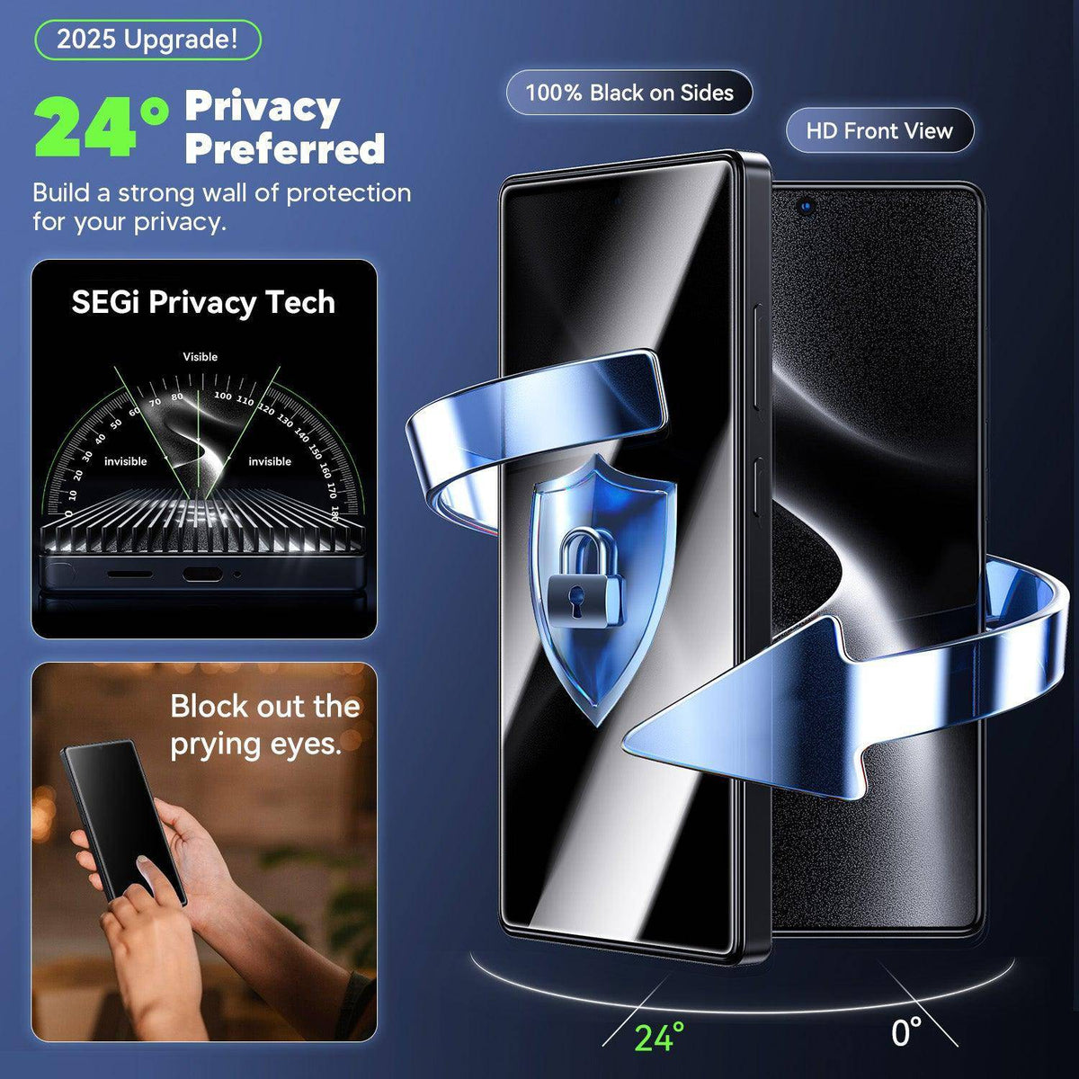 WSKEN for Samsung Galaxy S25 Ultra Privacy Screen Protector [24° Anti-Spy] [Zero Bubble] [Auto Dust-Remove], 2 Pack - WSKEN