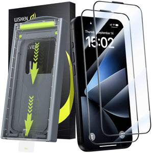 WSKEN untuk iPhone 16 Pro, Pelindung Skrin 2 Pek, [Kaca Tempered Jelas] [Tiada Gelembung] [Buang Habuk Automatik] - WSKEN