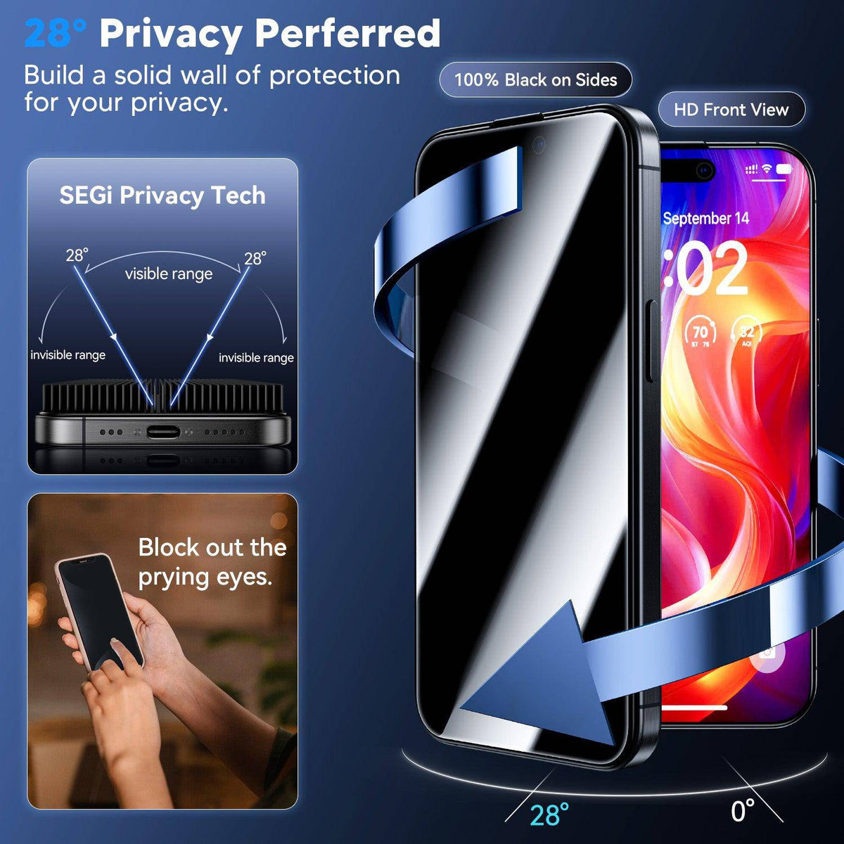 WSKEN for iPhone 16 Pro Privacy Screen Protector - [25° Anti-Spy] [Top 9H+ Tempered Glass] [Auto-Dust Removal], 2 Pack - WSKEN