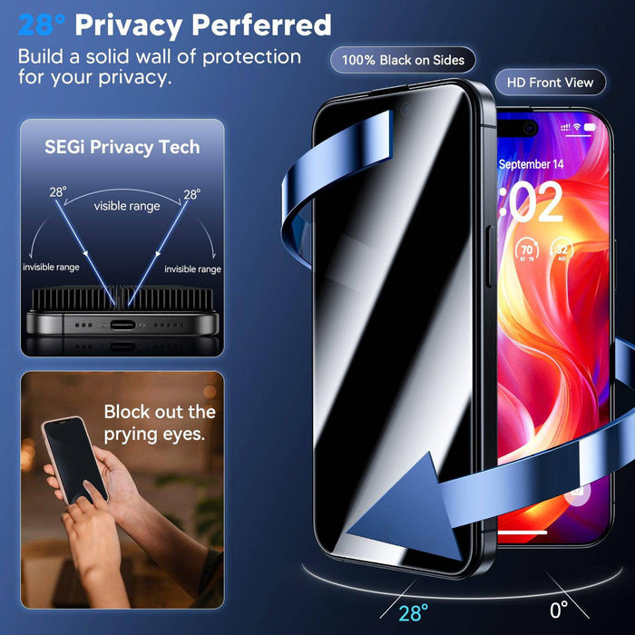 WSKEN for iPhone 16 Pro 25° Privacy Screen Protector WCC Series, 2 Pack