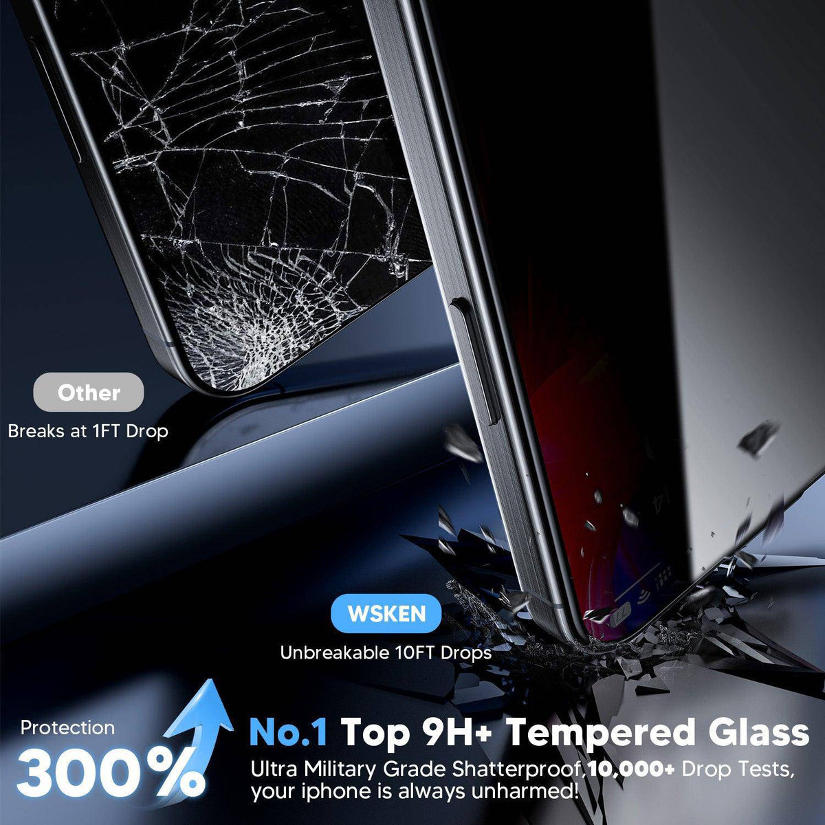 WSKEN for iPhone 16 Pro Privacy Screen Protector - [25° Anti-Spy] [Top 9H+ Tempered Glass] [Auto-Dust Removal], 2 Pack - WSKEN