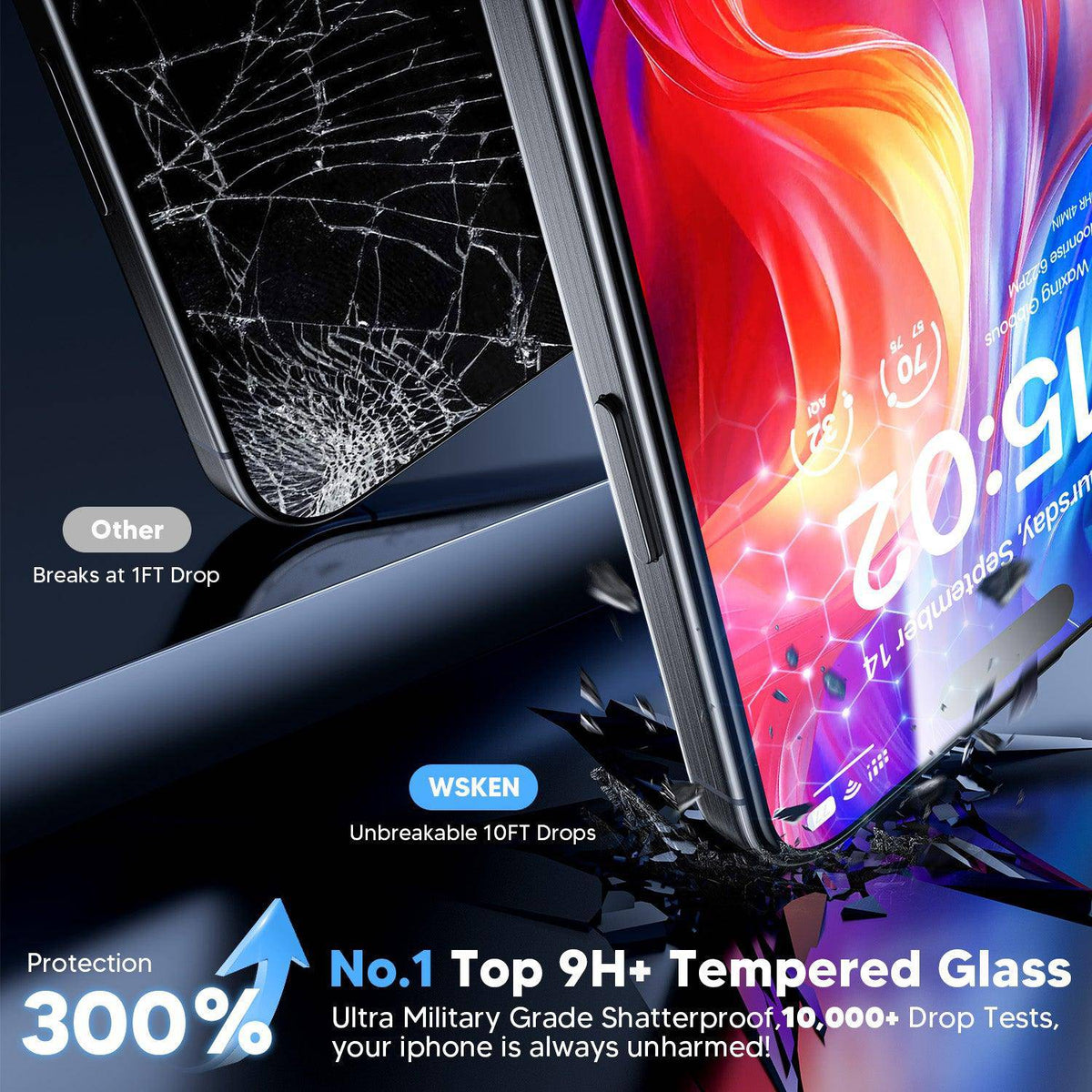 WSKEN for iPhone 16 Pro Max HD Screen Protector - [Top 9H+ Tempered Glass] [Auto-Dust Removal], 2 Pack - WSKEN