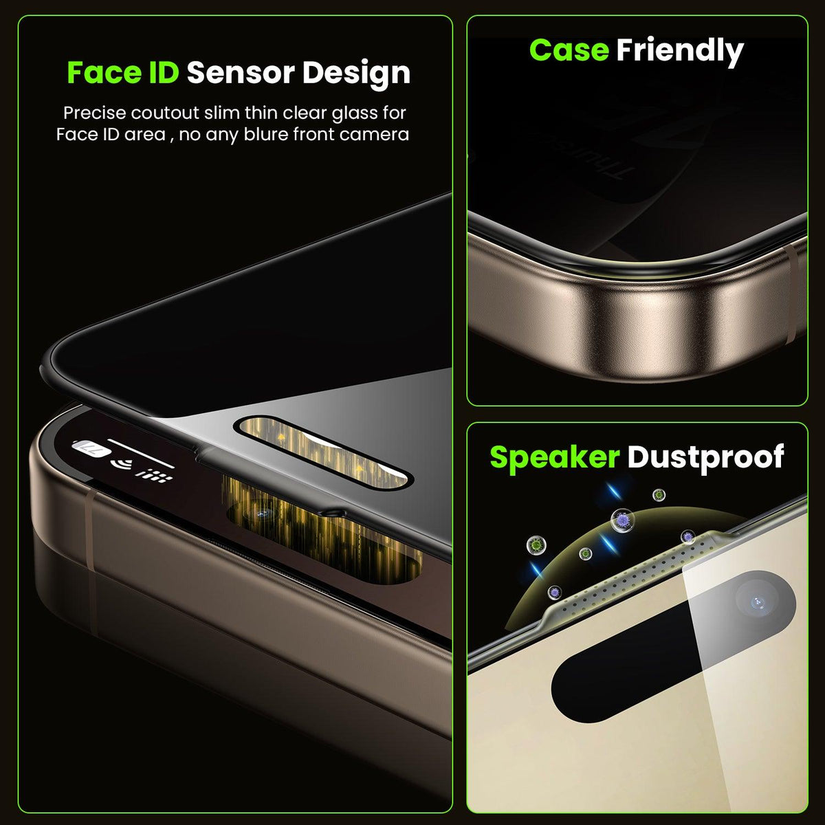 WSKEN Privacy Screen Protector for iPhone 16 Pro/Pro Max, 360° Anti-Spy [Auto Dust-Remove], 2 Pack - WSKEN