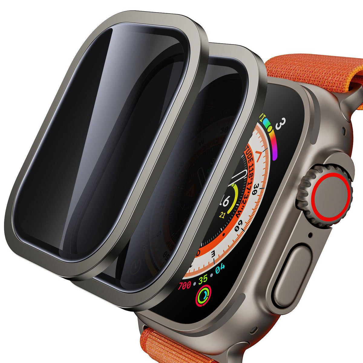 WSKEN for Apple Watch Ultra 2/Ultra Screen Protector 49mm, [26 Degree Privacy] Titanium Alloy Frame + 9H Tempered Glass, 2 Pack - WSKEN