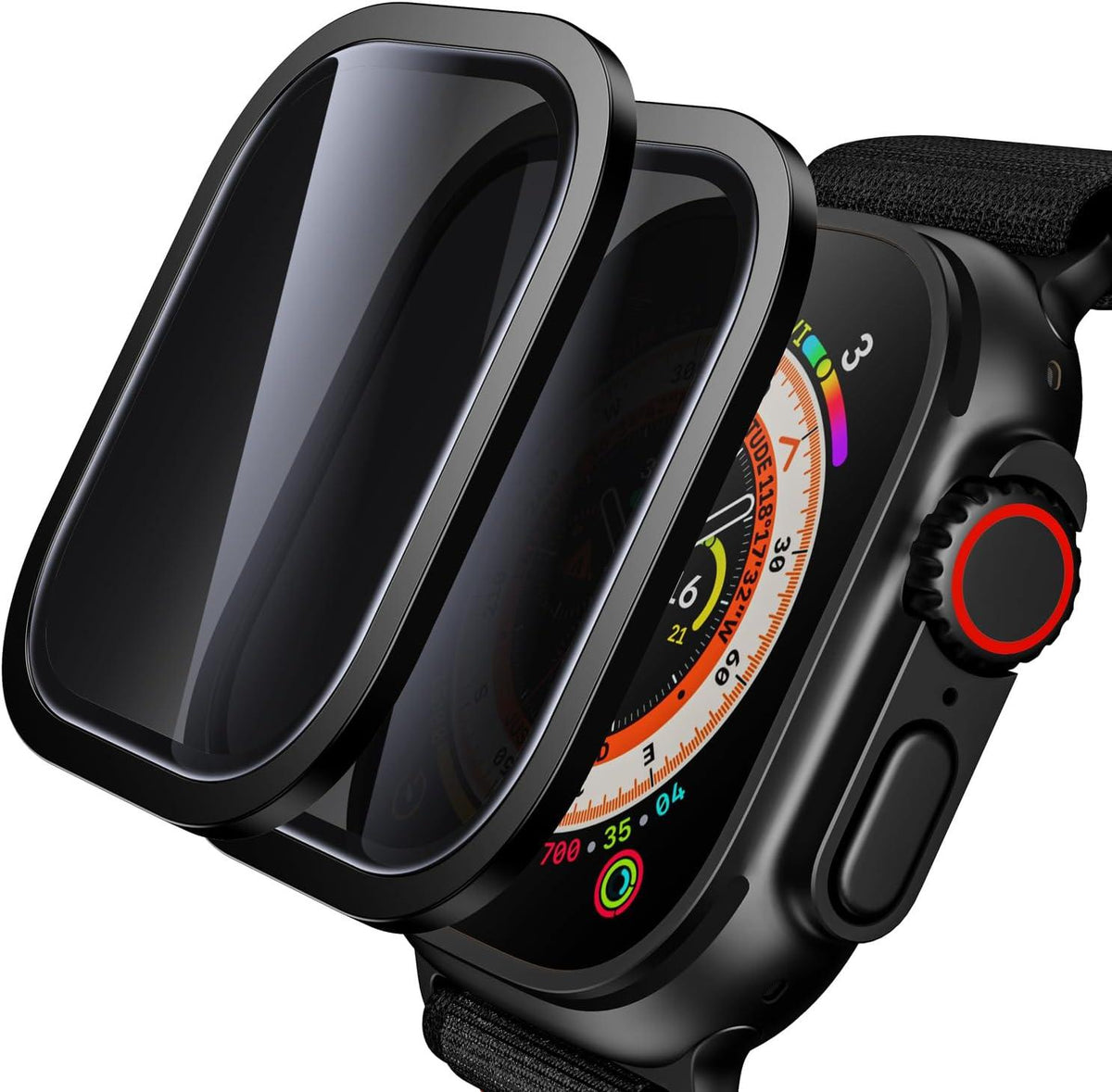 WSKEN for Apple Watch Ultra 2/Ultra Screen Protector 49mm, [26 Degree Privacy] Titanium Alloy Frame + 9H Tempered Glass, 2 Pack - WSKEN