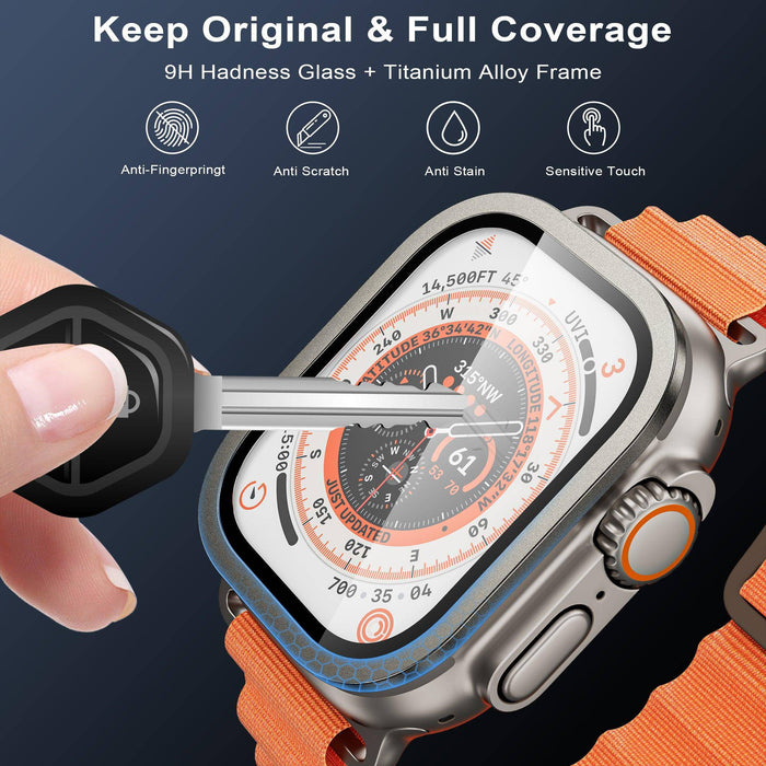 WSKEN for Apple Watch Ultra 2/Ultra Screen Protector 49mm, Titanium Alloy Frame 2 Pack