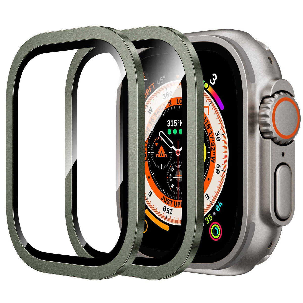WSKEN for Apple Watch Ultra 2/Ultra Screen Protector 49mm, 9H Tempered Glass + Titanium Alloy Frame, [Keep Original] [Touch Sensitive] Lightweight Protective Glass Film for iwatch Ultra 2 Pack, Black - WSKEN