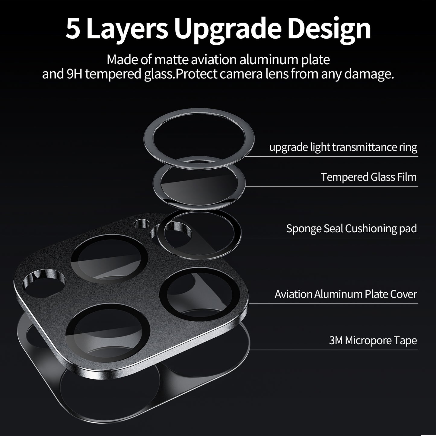 WSKEN iPhone 14 Pro/iPhone 14 Pro Max HD Tempered Metal Glass Camera Lens Protector-Black