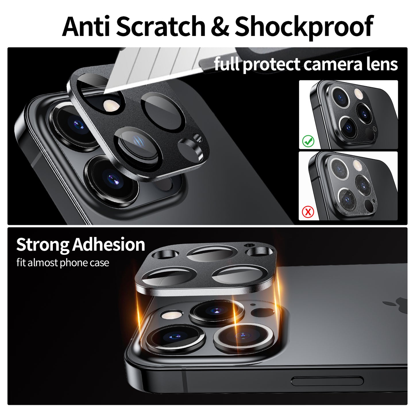 WSKEN iPhone 14 Pro/iPhone 14 Pro Max HD Tempered Metal Glass Camera Lens Protector-Black