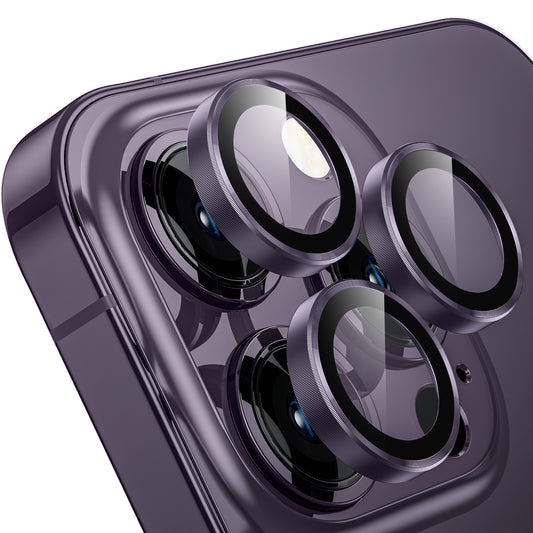 WSKEN iPhone 14 Pro/iPhone 14 Pro Max HD Tempered Metal Glass Camera Lens Protector-Deep Purple